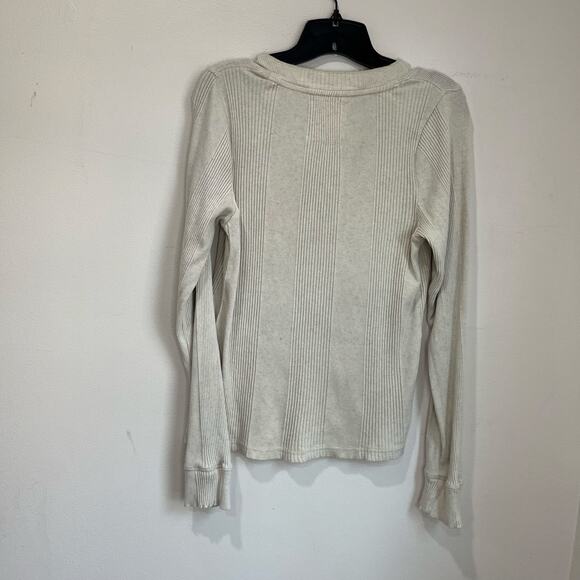Aerie Ribbed Henley Long Sleeve Cream Soft Knit Casual Loungewear Top XL - Picture 2 of 8